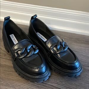Steve Madden Black Loafers with Chain Detail